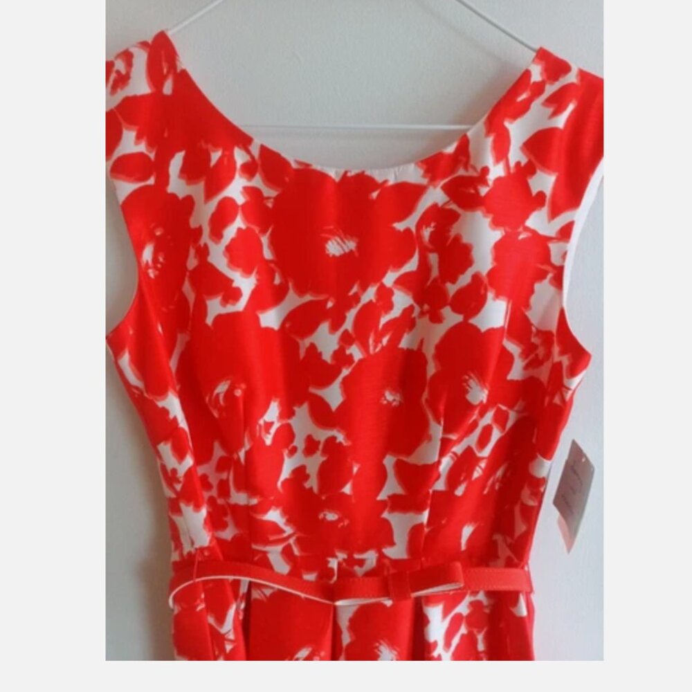 NEW Bright Red Floral Sleeveless Dress Size 4 Belted Mini Spring Party Dress